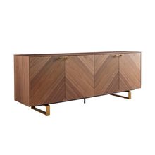 Load image into Gallery viewer, American Walnut and Brushed Brass 79&quot; Storage Credenza
