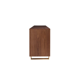 American Walnut and Brushed Brass 79" Storage Credenza