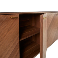 Load image into Gallery viewer, American Walnut and Brushed Brass 79&quot; Storage Credenza

