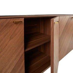 American Walnut and Brushed Brass 79" Storage Credenza