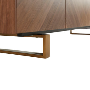 American Walnut and Brushed Brass 79" Storage Credenza
