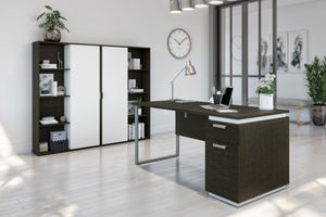 Deep Gray & White 66" Desk with Twin Cabinets