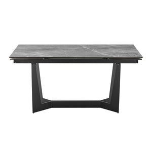63-95" Conference Table with Extending Leaves in Gray Marble Glass & Matte Steel