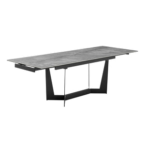 63-95" Conference Table with Extending Leaves in Gray Marble Glass & Matte Steel