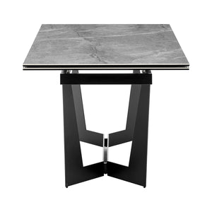 63-95" Conference Table with Extending Leaves in Gray Marble Glass & Matte Steel