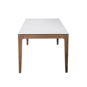 Sleek 71" White Ceramic Glass & Walnut Executive Office Desk