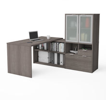 Load image into Gallery viewer, 71&quot; Bark Gray L-shaped Desk with Privacy Glass Hutch
