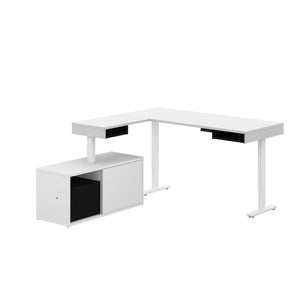 71" Variable-height Desk in Black and White with Credenza
