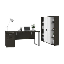 Load image into Gallery viewer, Deep Gray &amp; White 66&quot; Desk with Twin Cabinets
