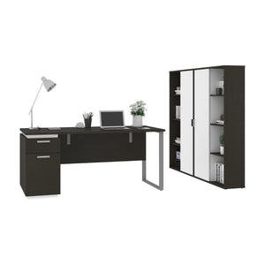 Deep Gray & White 66" Desk with Twin Cabinets