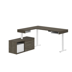 71" Adjustable-height Standing Desk in Walnut Gray and White with Credenza