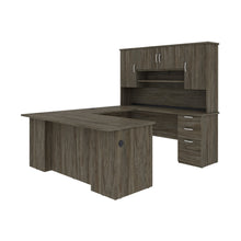 Load image into Gallery viewer, Walnut Gray 71&quot; Convertible U- or L-Shaped Desk with Hutch &amp; Built-in Power
