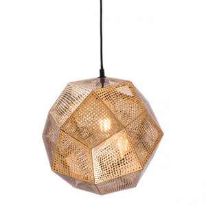 Many-Sided Bohemian Ceiling Lamp w/ Perforated Gold Mesh
