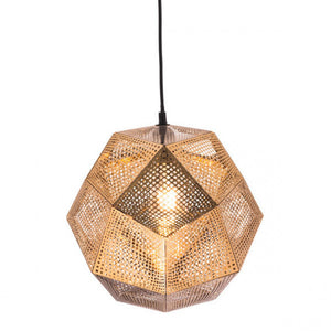Many-Sided Bohemian Ceiling Lamp w/ Perforated Gold Mesh