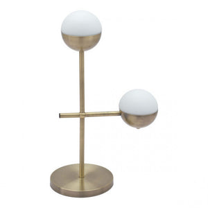 Elegant Mid-Century Brass Desk Lamp w/ Frosted Glass Spheres