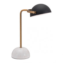 Load image into Gallery viewer, Mid-Century Modern Black &amp; Marble Table Lamp w/ Gold Stem
