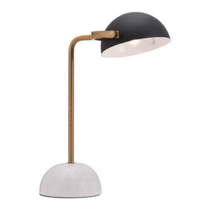 Mid-Century Modern Black & Marble Table Lamp w/ Gold Stem