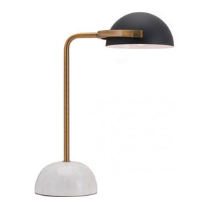 Mid-Century Modern Black & Marble Table Lamp w/ Gold Stem