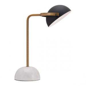 Mid-Century Modern Black & Marble Table Lamp w/ Gold Stem