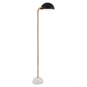 Mid-Century Modern Black & Marble Floor Lamp w/ Gold Stem