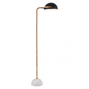 Mid-Century Modern Black & Marble Floor Lamp w/ Gold Stem