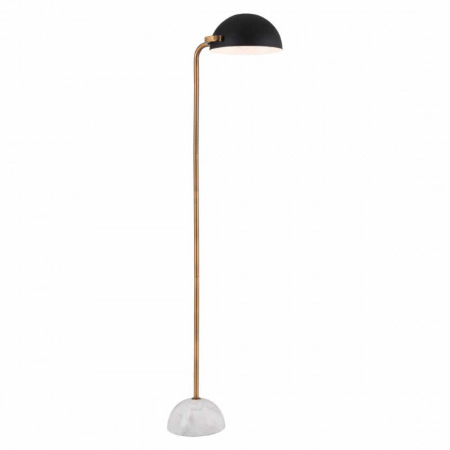 Mid-Century Modern Black & Marble Floor Lamp w/ Gold Stem