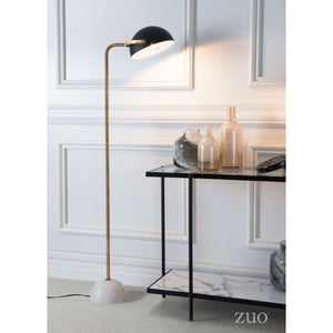 Mid-Century Modern Black & Marble Floor Lamp w/ Gold Stem