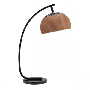 Wood & Black Curved Desk Lamp