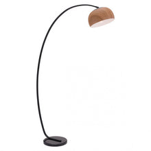 Load image into Gallery viewer, Wood &amp; Black Curved Floor Lamp
