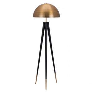 Brass-Domed Floor Lamp w/ Black Base