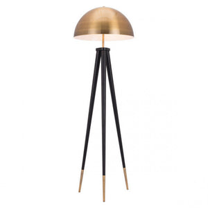 Brass-Domed Floor Lamp w/ Black Base