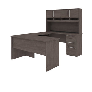 60" Bark Gray U-Shaped or L-Shaped Desk with Extra Storage