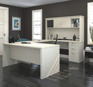 Modern Premium U-shaped Desk with Hutch in White Chocolate