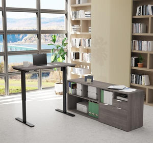 Adjustable Bark Grey Office Desk with Credenza