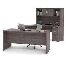 Load image into Gallery viewer, Modern Premium U-shaped Desk with Hutch in Bark Gray
