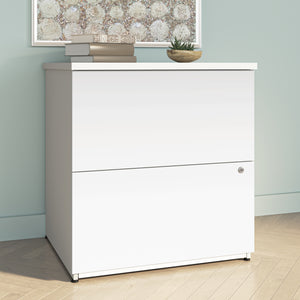 28" Satin White Locking 2-Drawer File Cabinet