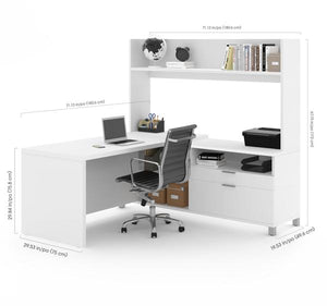 Spacious L-Shaped Office Desk with Hutch in White