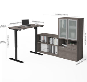 Standing Desk Set with Credenza and Hutch in Bark Gray and White