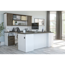 Load image into Gallery viewer, Modern U-shaped Desk with Hutch in White &amp; Walnut Gray
