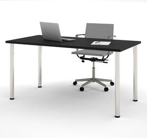 Modern 60" Office Desk with Premium Black Top & Silver Legs