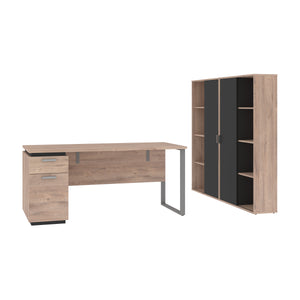 Rustic Brown and Graphite 66" Desk with Twin Cabinets
