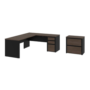 L-Shaped Desk with Included Lateral File in Antigua & Black