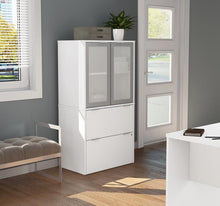Load image into Gallery viewer, Modern File Cabinet with Hutch in White
