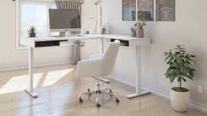 71" White and Black Programmable Standing L-Shaped Desk