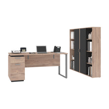 Load image into Gallery viewer, Rustic Brown and Graphite 66&quot; Desk with Twin Cabinets
