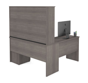 60" Bark Gray L-Shaped Desk with Hutch & Extra Storage