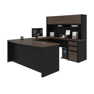 71" Executive Antigua & Black U-Shaped Desk with File Drawers and Hutch
