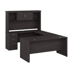 67" Charcoal Maple Executive U-Shaped Desk with Hutch & File