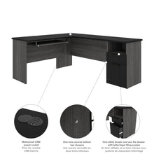 Load image into Gallery viewer, 71&quot; x 59&quot; L-shaped Desk with Hutch in Bark Gray &amp; Black
