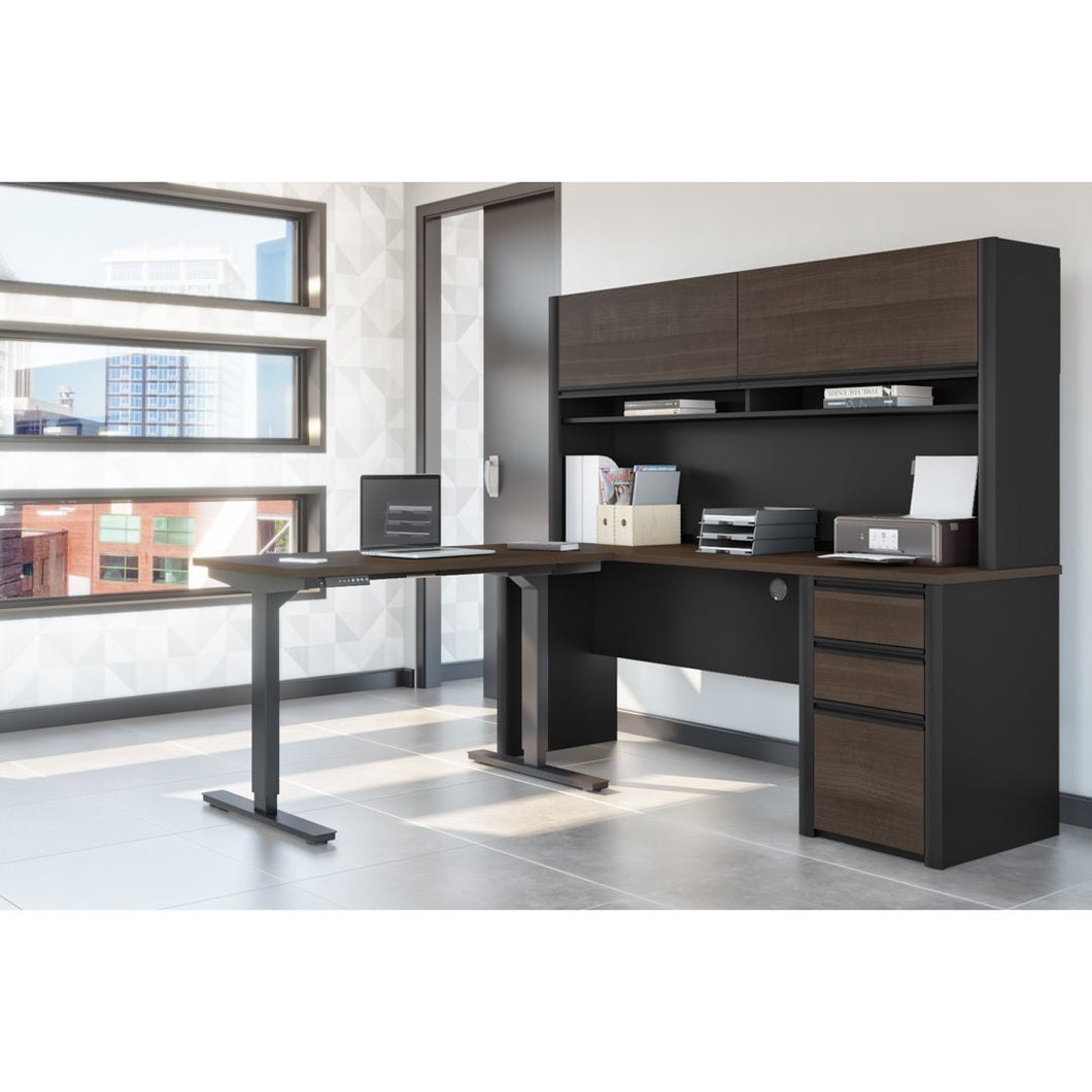 Modern Desk & Hutch with Included Height Adjustable Desk in Antigua & Black